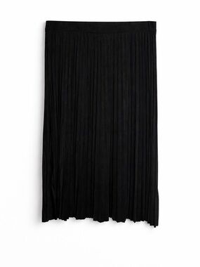 T Tahari Faux Suede Pleated Midi Skirt Black 1X